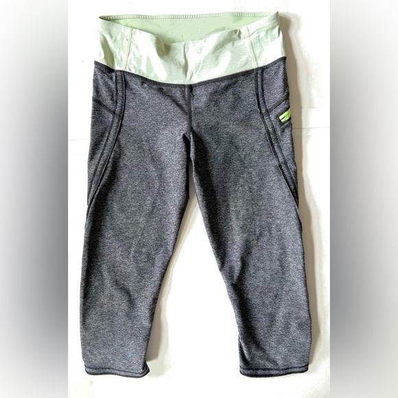 LULULEMON Run a Marathon Crop grey green band pocket size 6 leggings pants - Picture 7 of 8
